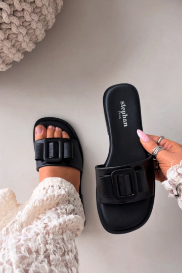 Women's Flat Sandals with Buckle Black Melivra
