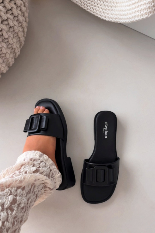 Women's Flat Sandals with Buckle Black Melivra