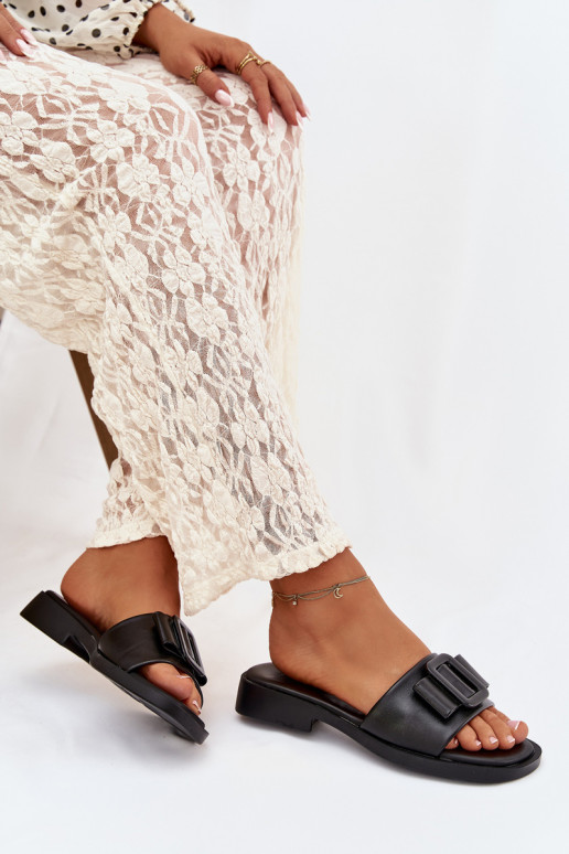 Women's Flat Sandals with Buckle Black Melivra