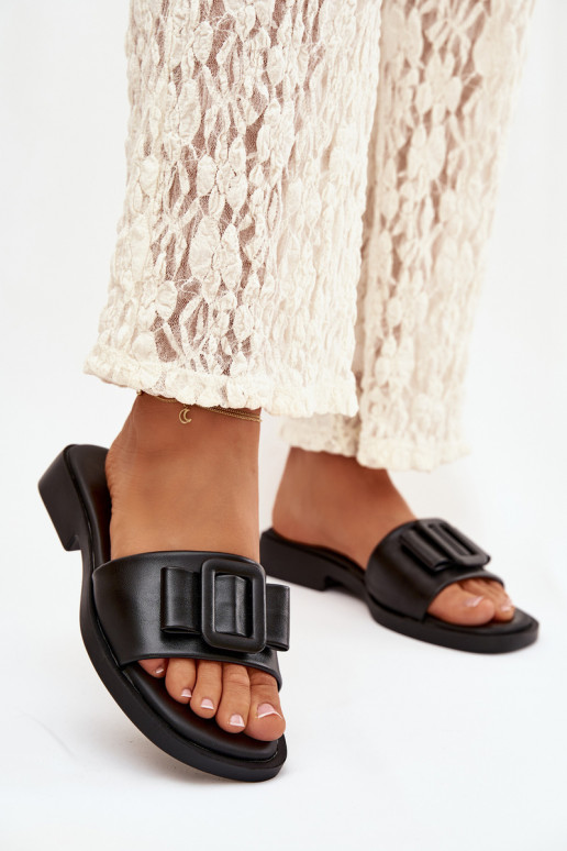 Klapki Damskie Na Płaskim ObcasiewithKlamrą Czarne Melivra