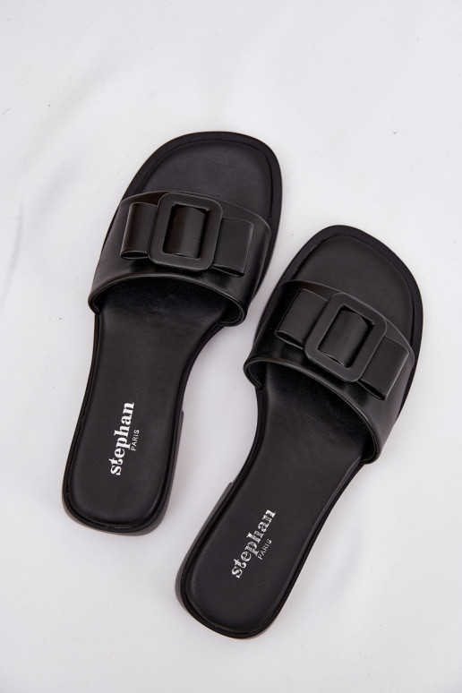Women's Flat Sandals with Buckle Black Melivra