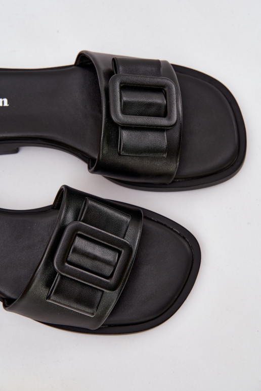 Women's Flat Sandals with Buckle Black Melivra