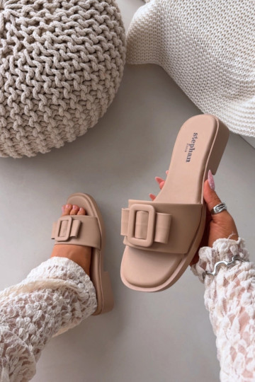 Women's flat sandals with buckle beige Melivra