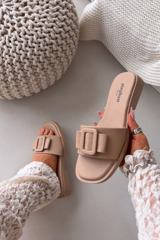 Women's flat sandals with buckle beige Melivra