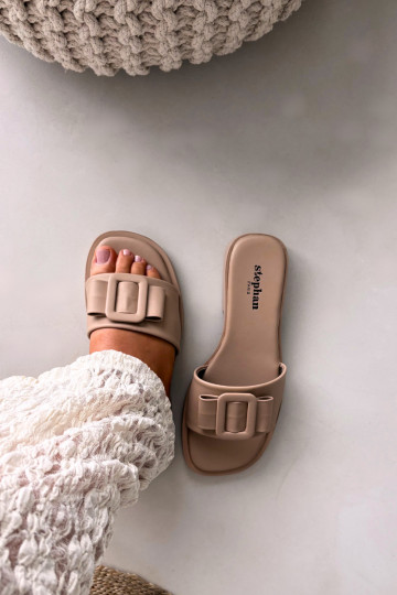 Women's flat sandals with buckle beige Melivra 2