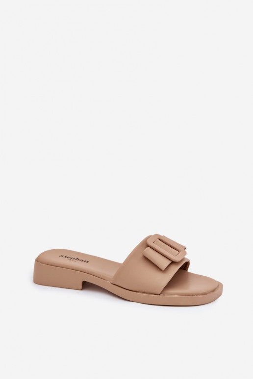 Women's flat sandals with buckle beige Melivra