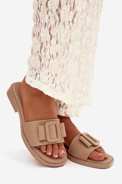 Women's flat sandals with buckle beige Melivra