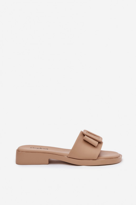 Women's flat sandals with buckle beige Melivra