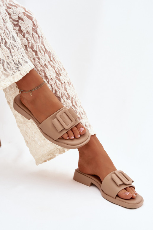 Women's flat sandals with buckle beige Melivra