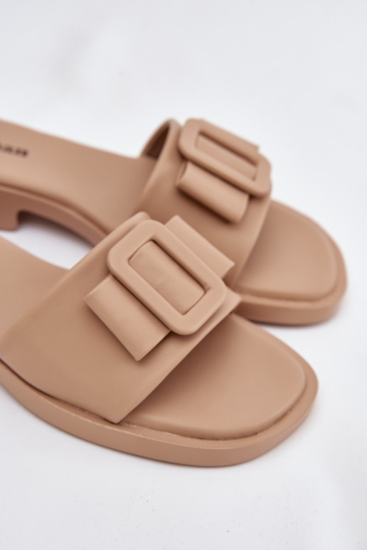 Women's flat sandals with buckle beige Melivra