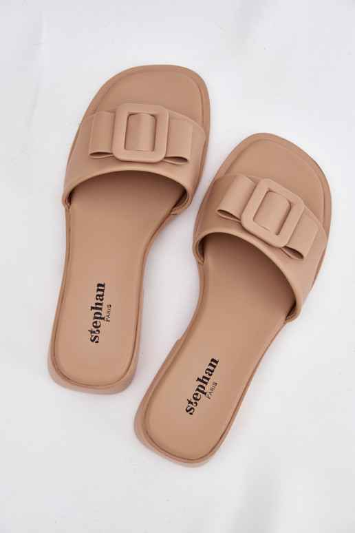 Women's flat sandals with buckle beige Melivra