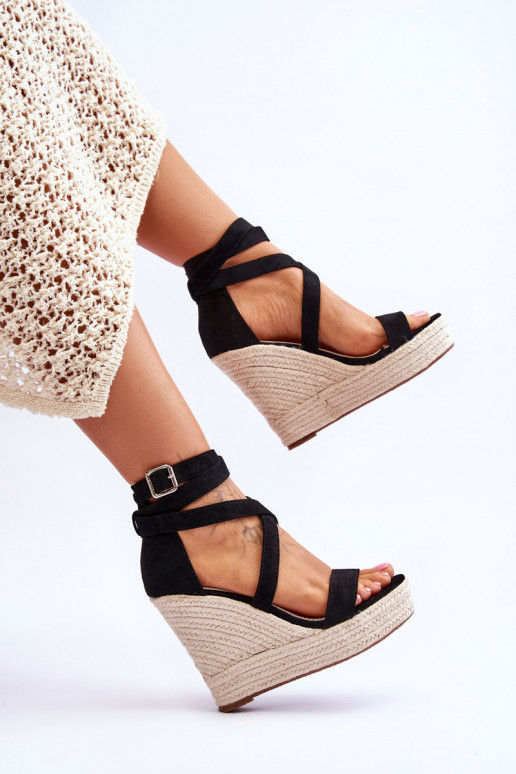 Comfortable High Wedge Sandals Black Lemira