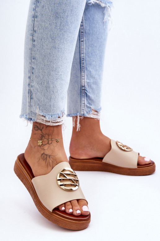 Women's Slippers With Decoration Beige Secrets