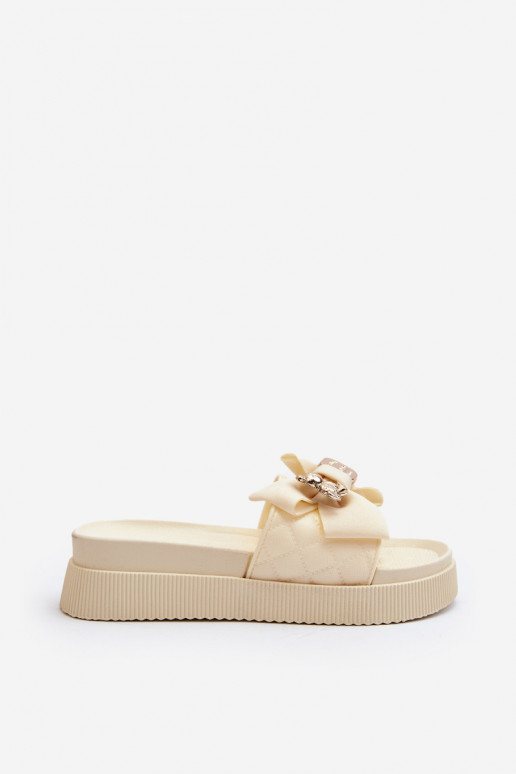 Women's Beige Slippers with Bow and Bear Katterina