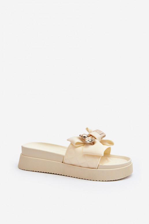 Women's Beige Slippers with Bow and Bear Katterina