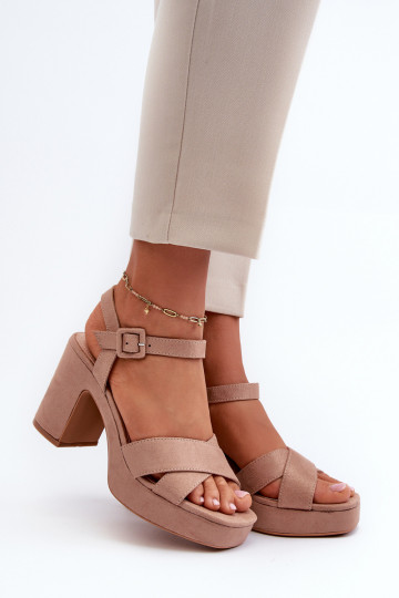 Women's sandals in faux suede on a stiletto and platform in dark beige Sakane 2