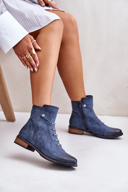 Warm Women's Ankle Boots on Flat Heel Blue Labise