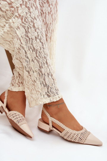 Women's Sandals With Woven On Block Light Beige Nivorra