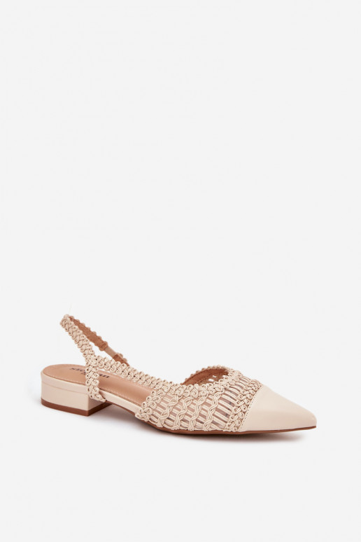 Women's Sandals With Woven On Block Light Beige Nivorra