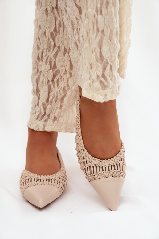 Women's Sandals With Woven On Block Light Beige Nivorra