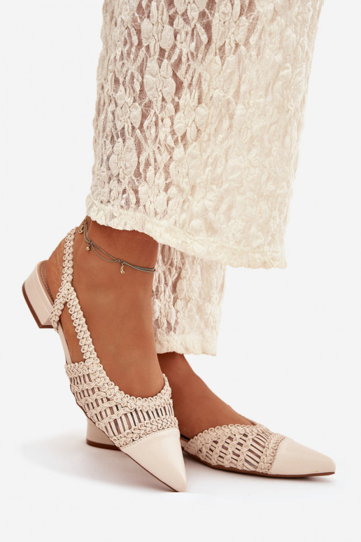Women's Sandals With Woven On Block Light Beige Nivorra