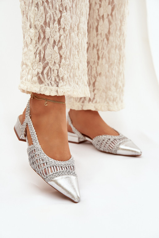 Sandały DamskiewithPlecionką Na Klocku Srebrne Nivorra