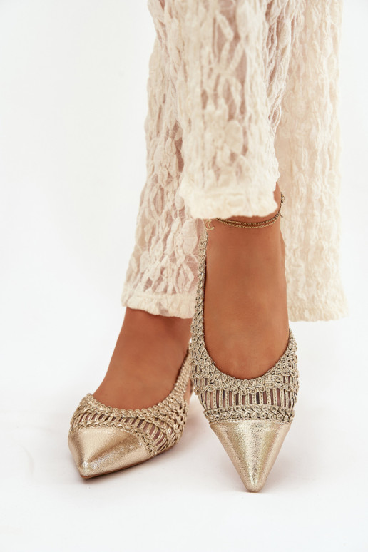 Sandały DamskiewithPlecionką Na Klocku Złote Nivorra