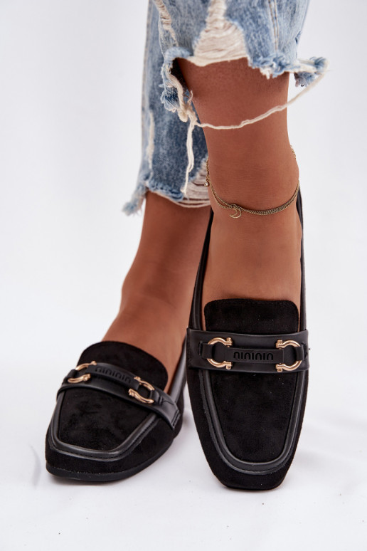 Loafers Women's Moccasins With Decorative Element Black Evelora