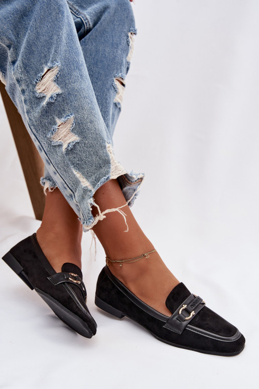 Loafers Women's Moccasins With Decorative Element Black Evelora