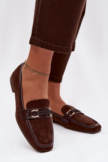 Mokasyny Loafersy DamskiewithOzdobnym Elementem Czekoladowe Evelora