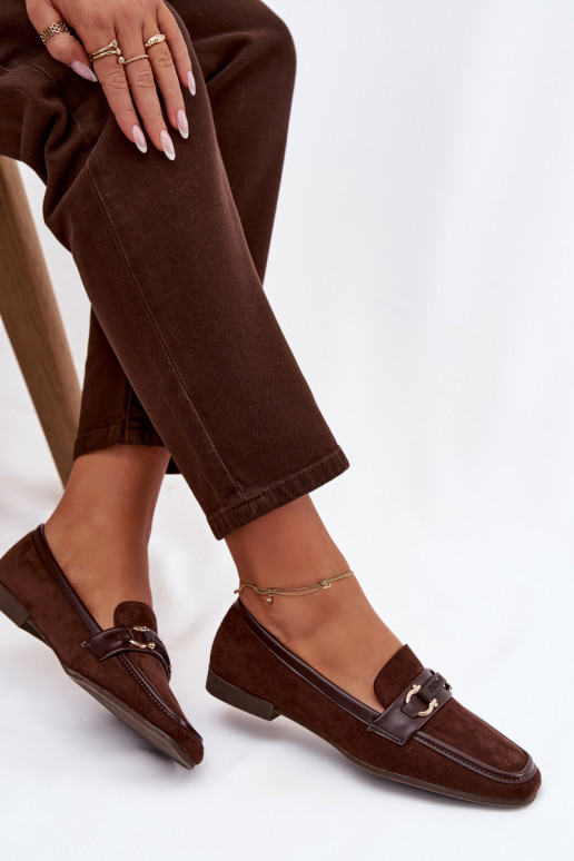 Moccasins Loafers Womens With Decorative Element Chocolate Evelora