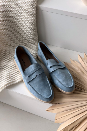 Women's loafers from eco suede blue Renelia