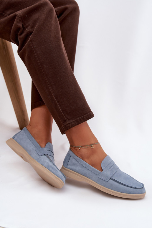 Women's loafers from eco suede blue Renelia