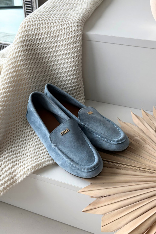 Women's Moccasins With Small Gold Detail Blue Sarivelle