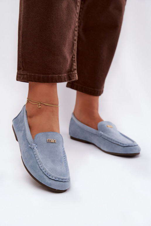 Women's Moccasins With Small Gold Detail Blue Sarivelle