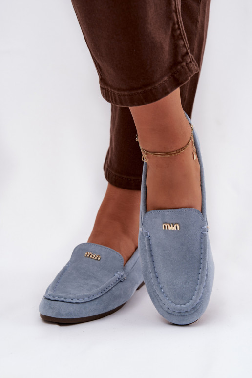 Women's Moccasins With Small Gold Detail Blue Sarivelle