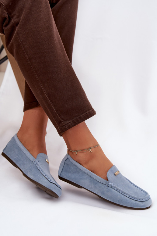 Women's Moccasins With Small Gold Detail Blue Sarivelle
