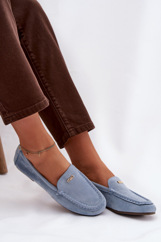 Women's Moccasins With Small Gold Detail Blue Sarivelle