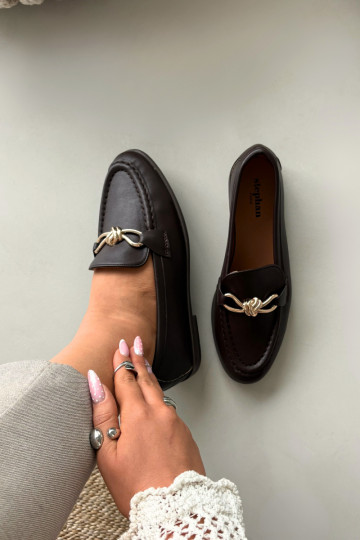 Loafersy DamskiewithOzdobnym Detalem Czekoladowe Rosynne