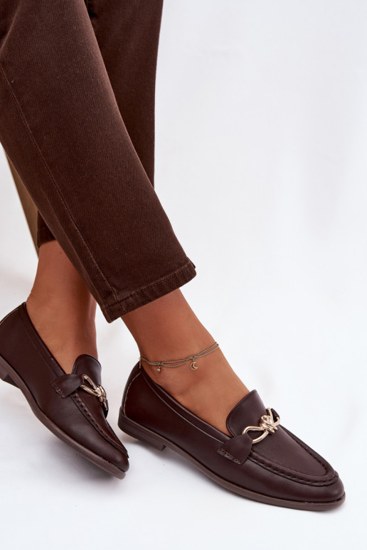 Loafersy DamskiewithOzdobnym Detalem Czekoladowe Rosynne