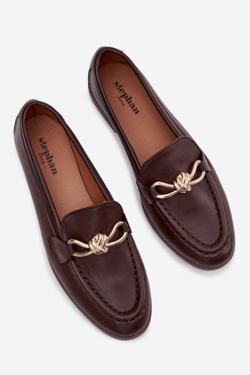 Loafersy DamskiewithOzdobnym Detalem Czekoladowe Rosynne
