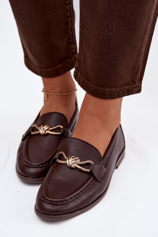 Loafersy DamskiewithOzdobnym Detalem Czekoladowe Rosynne