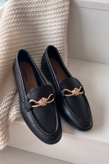 Loafersy DamskiewithOzdobnym Detalem Czarne Rosynne