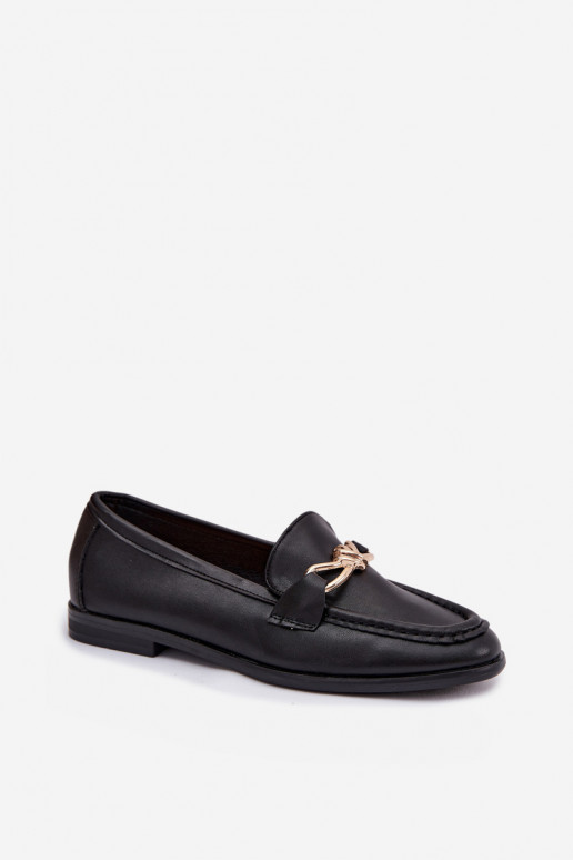 Loafersy DamskiewithOzdobnym Detalem Czarne Rosynne
