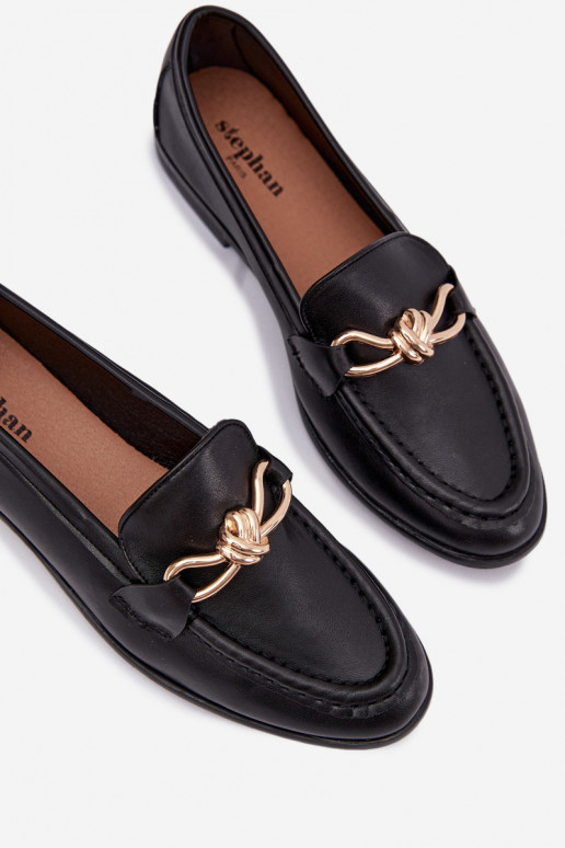 Loafersy DamskiewithOzdobnym Detalem Czarne Rosynne