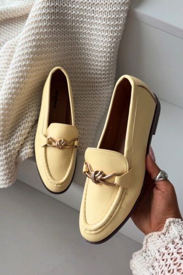 Loafersy DamskiewithOzdobnym Detalem Żółte Rosynne