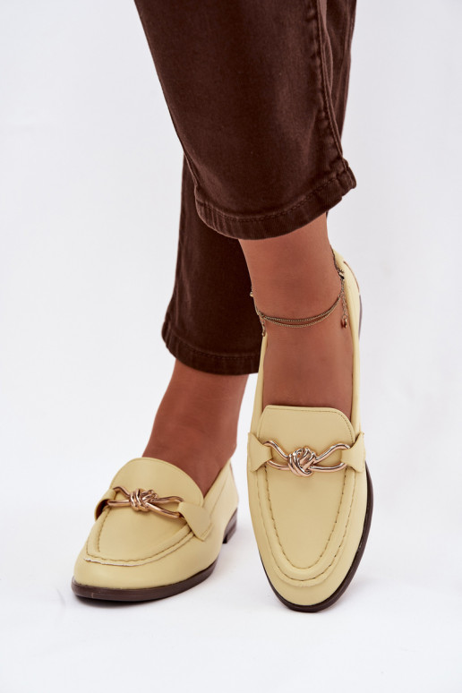 Loafersy DamskiewithOzdobnym Detalem Żółte Rosynne
