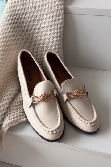 Loafersy DamskiewithOzdobnym Detalem Jasnobeżowe Rosynne 2