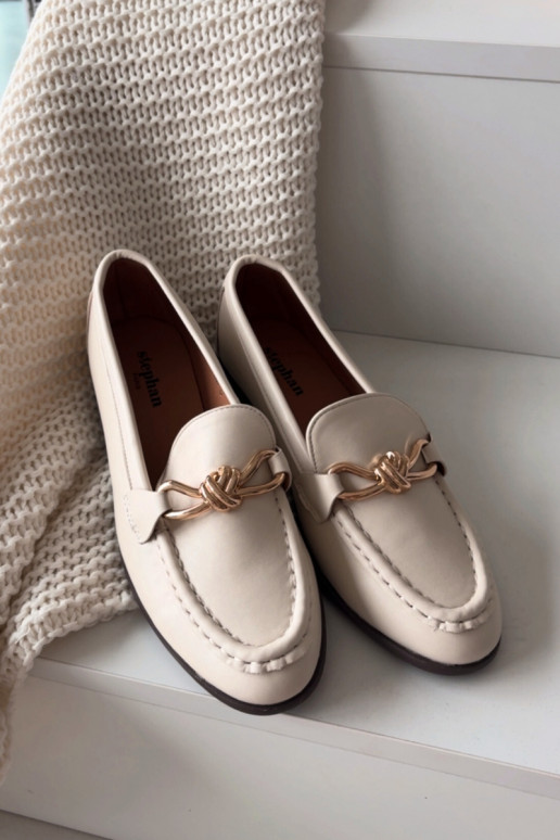 Loafersy DamskiewithOzdobnym Detalem Jasnobeżowe Rosynne