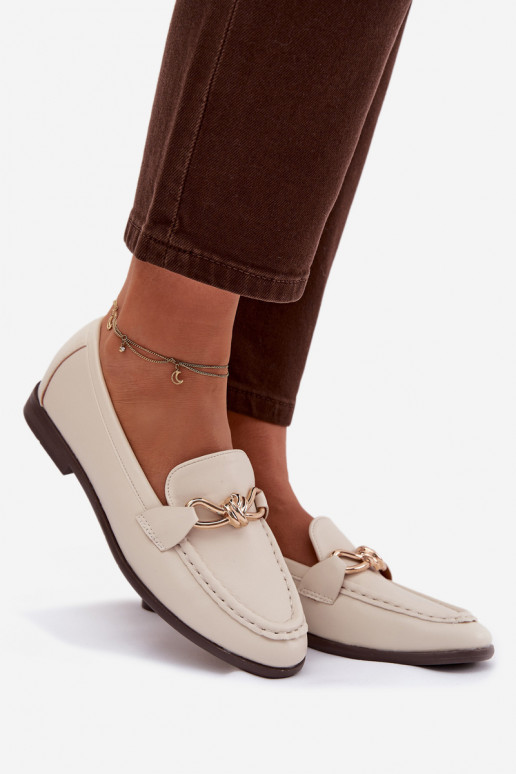 Loafersy DamskiewithOzdobnym Detalem Jasnobeżowe Rosynne